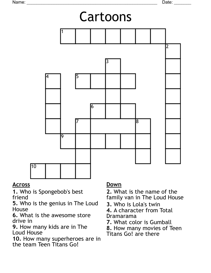 Cartoons Crossword