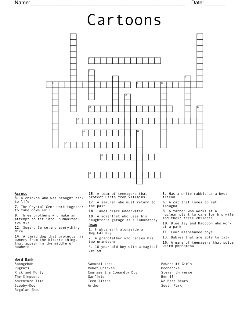 Cartoons Crossword