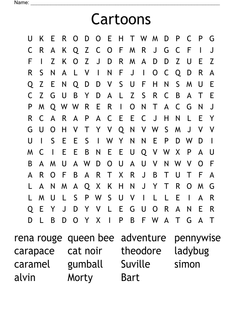 Cartoons Word Search