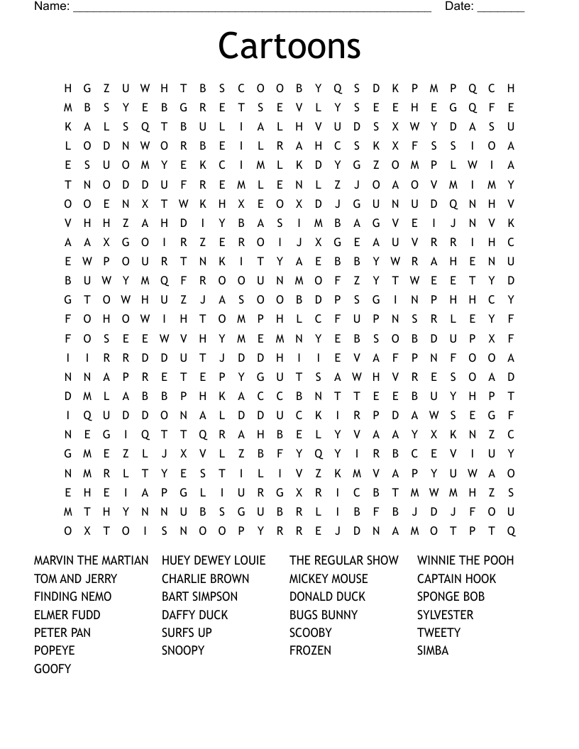 Cartoons Word Search