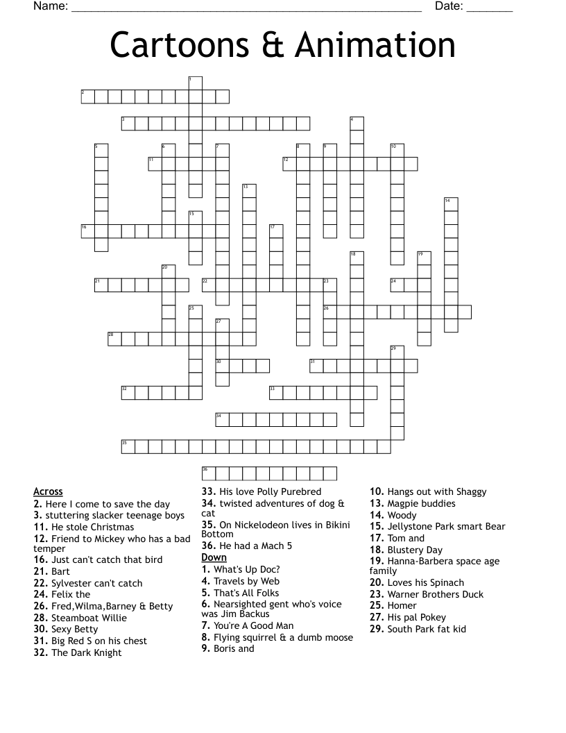 Cartoons & Animation Crossword