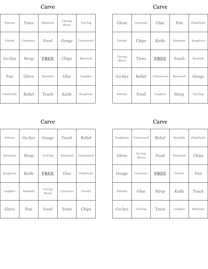 Carve Bingo Cards