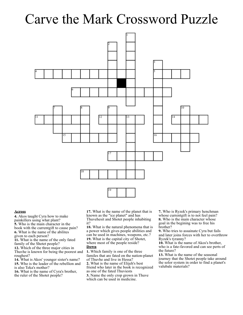 Carve the Mark Crossword Puzzle