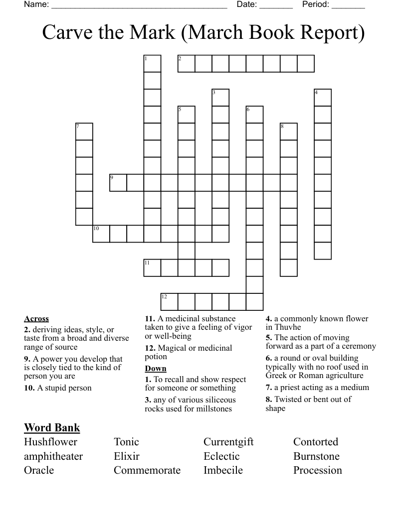 Carve the Mark (March Book Report) Crossword