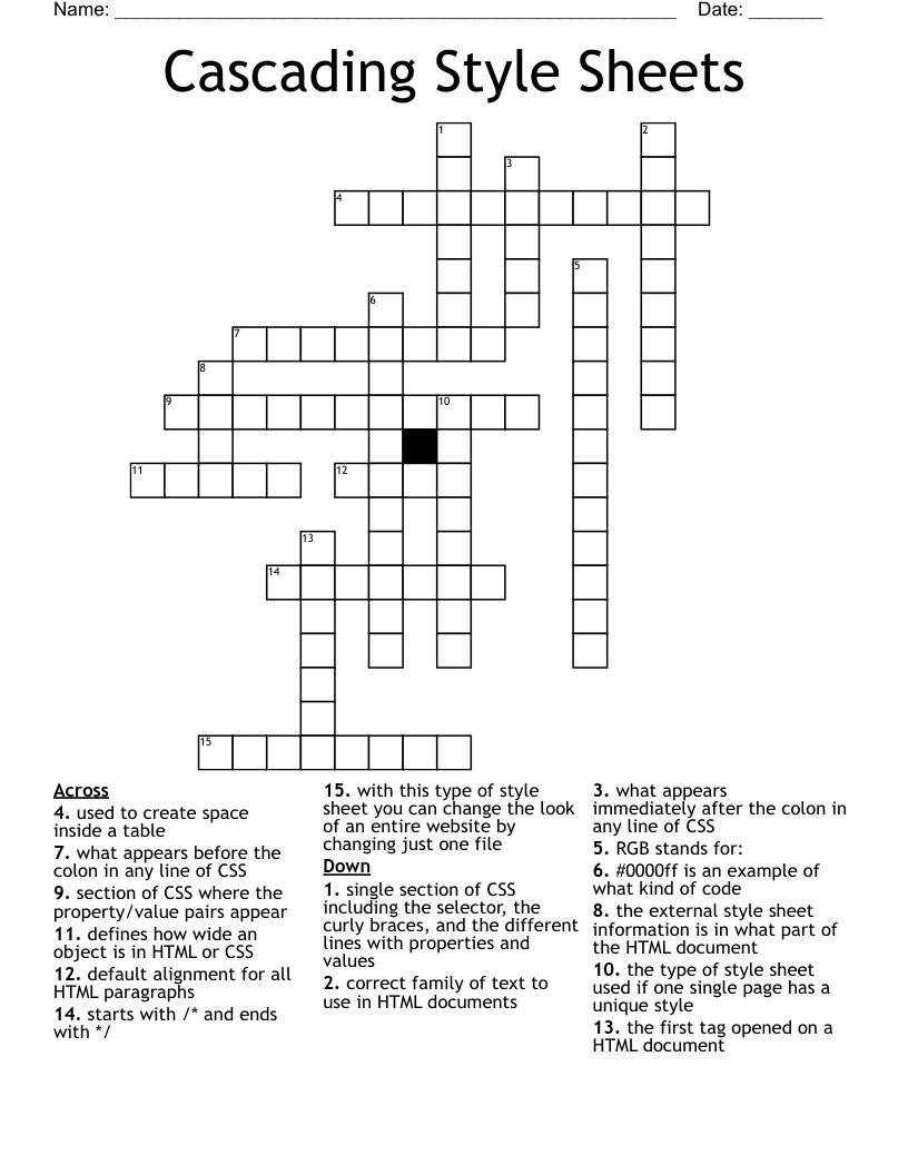 Cascading Style Sheets Crossword