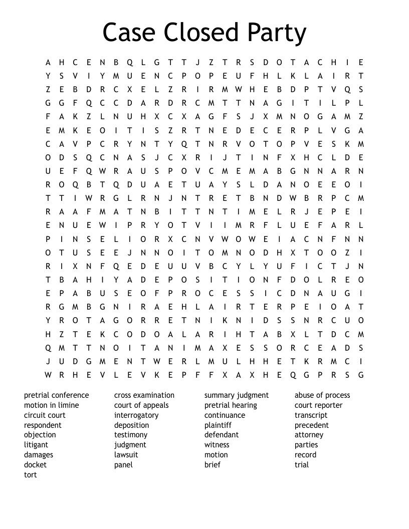 Case Closed Party Word Search