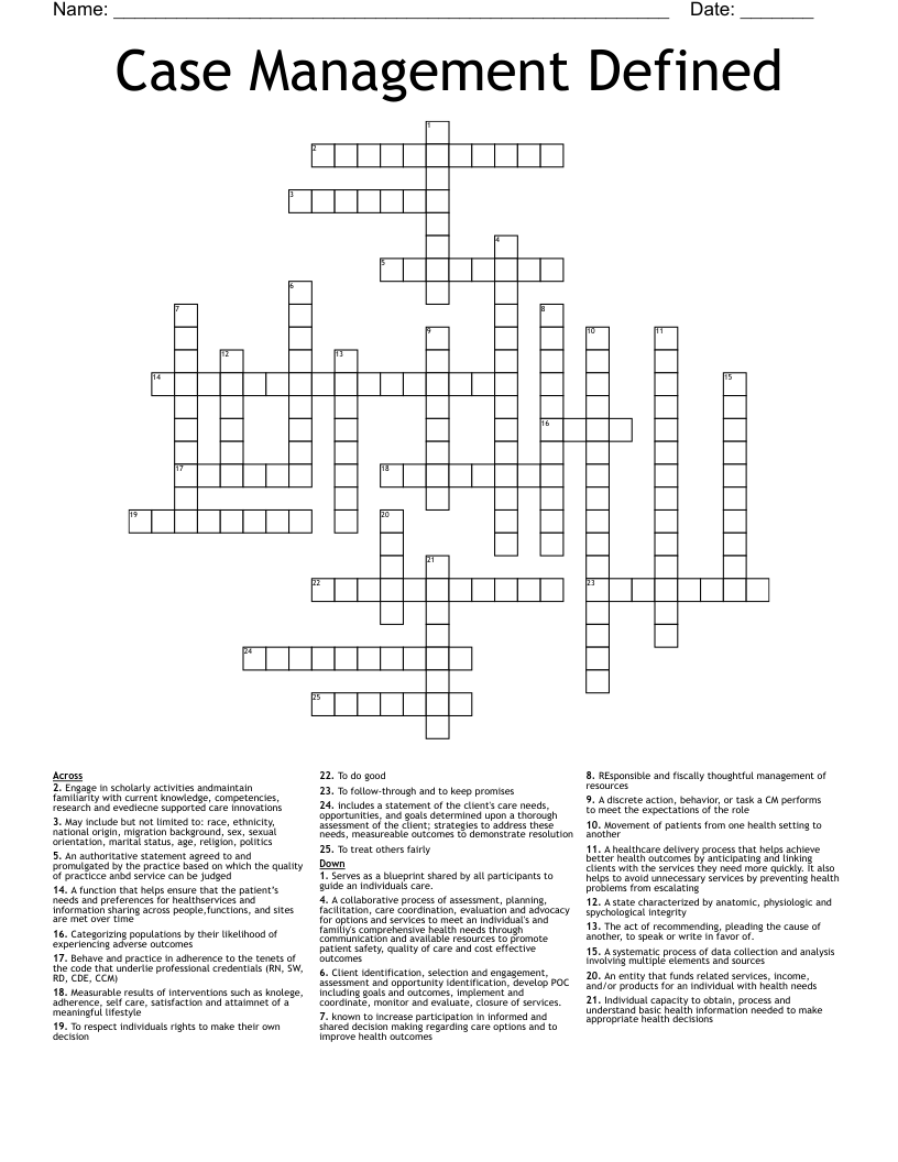 Case Management Defined Crossword