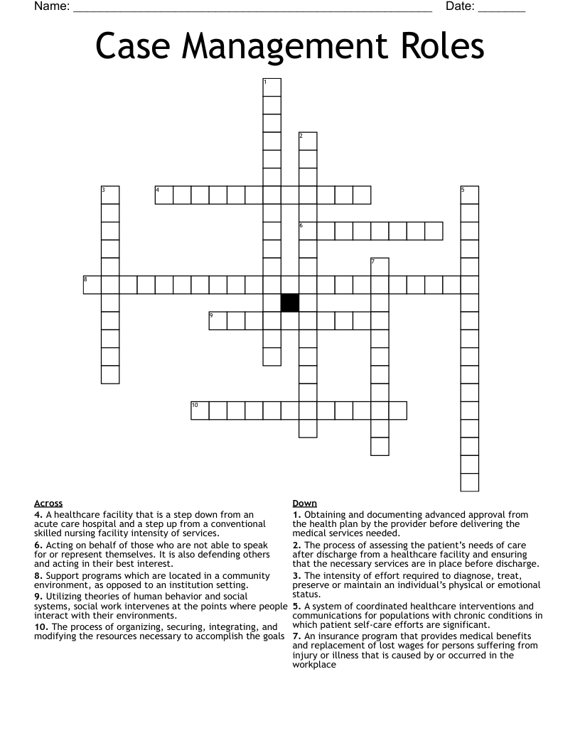 Case Management Roles Crossword