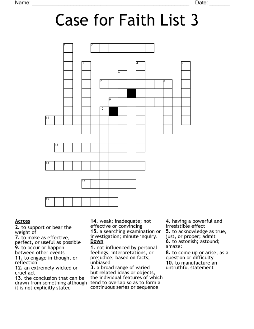 Case for Faith List 3 Crossword