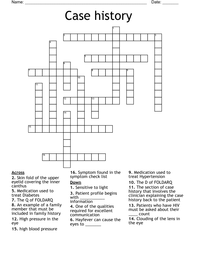 Case history Crossword