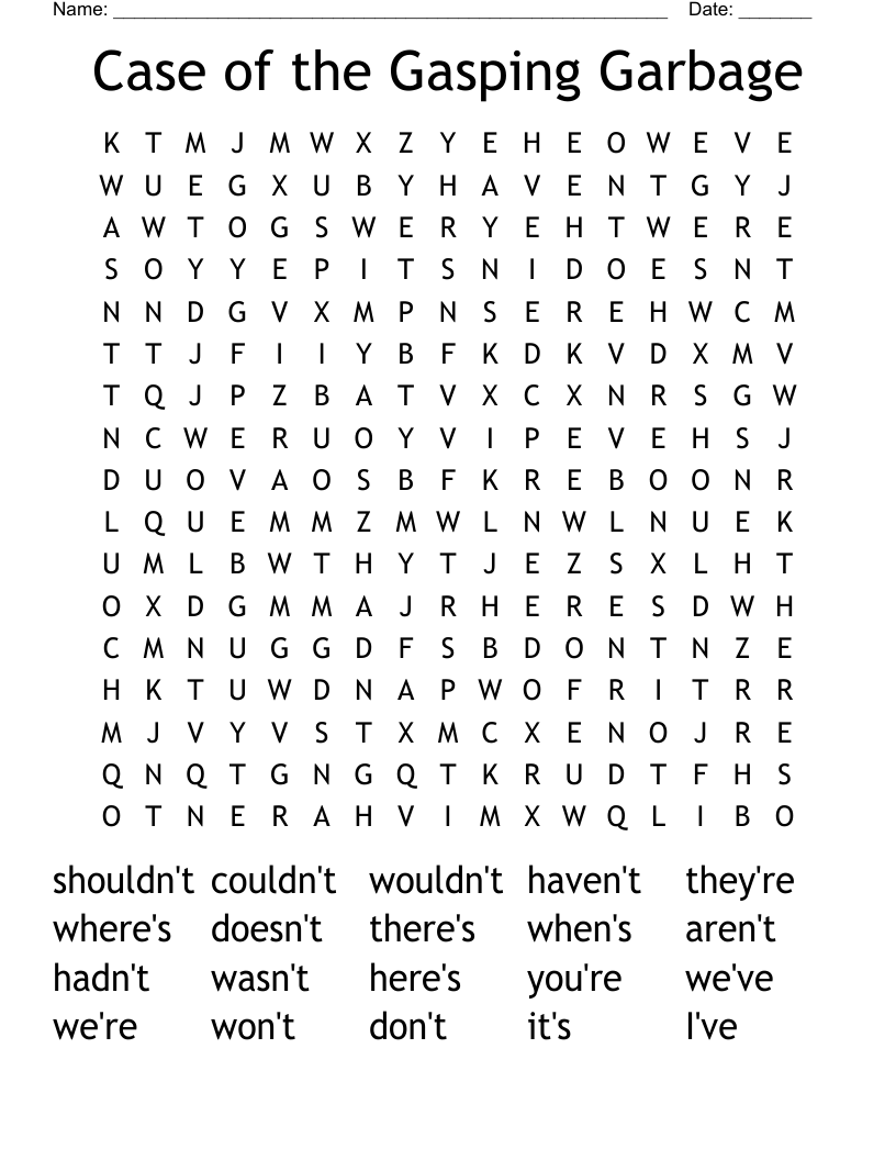 Case of the Gasping Garbage Word Search