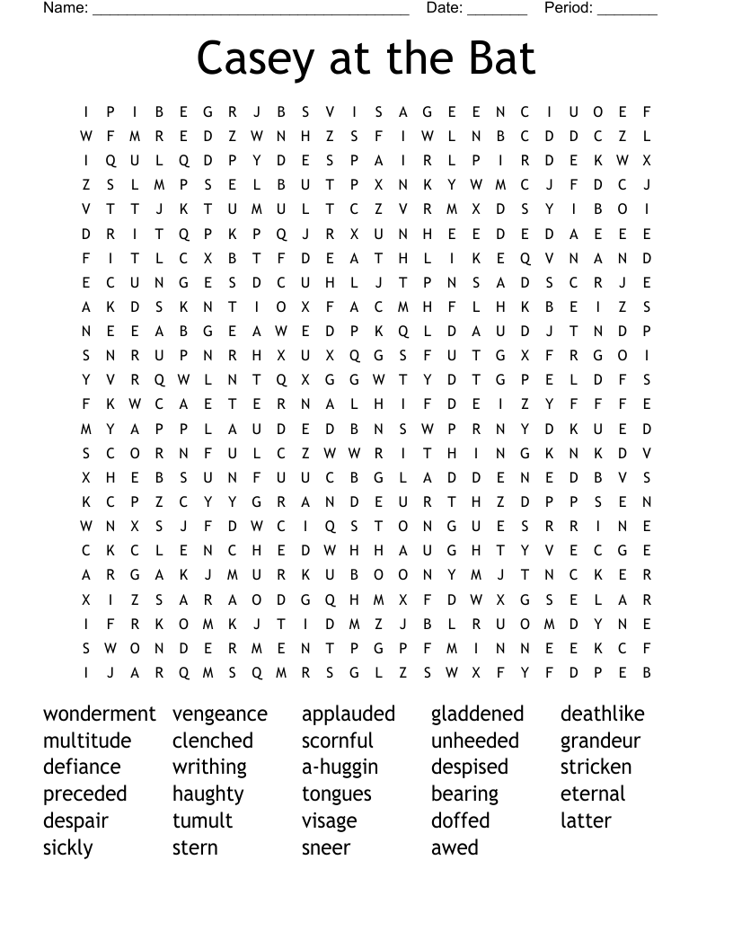 Casey at the Bat Word Search