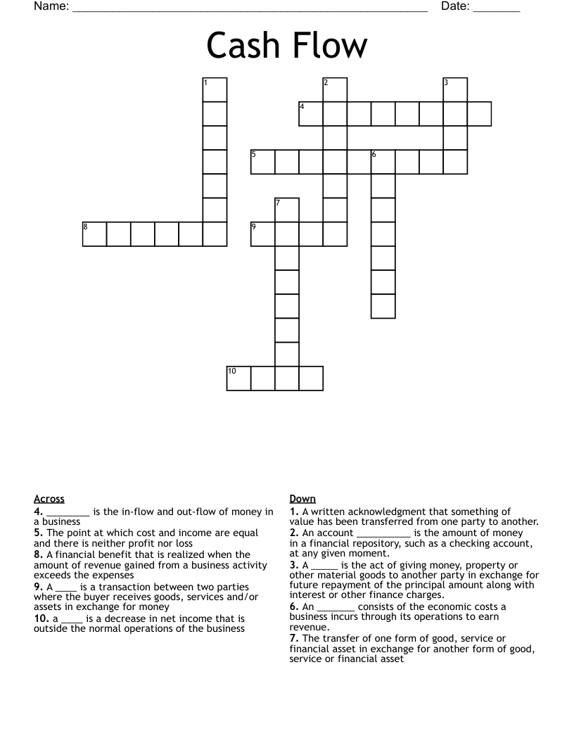 Cash Flow Crossword