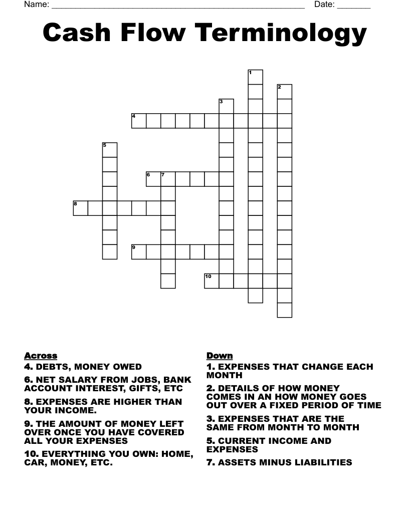 Cash Flow Terminology Crossword