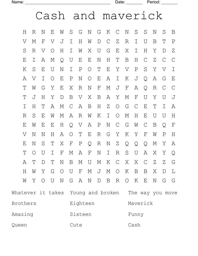Cash and maverick  Word Search