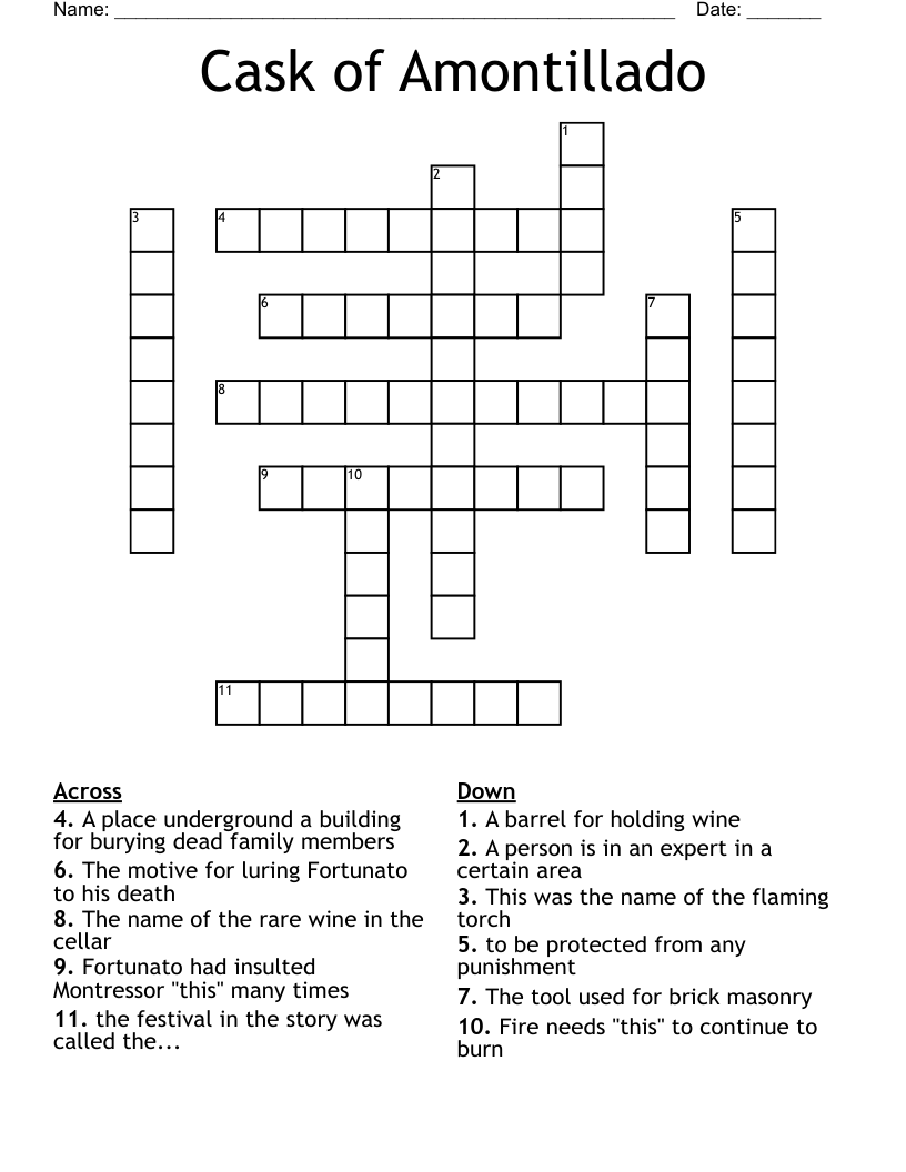 Cask of Amontillado Crossword