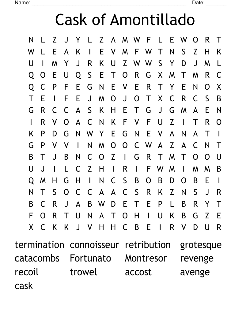 Cask of Amontillado Word Search