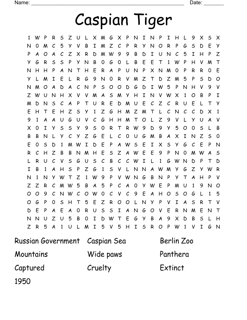 Caspian Tiger Word Search