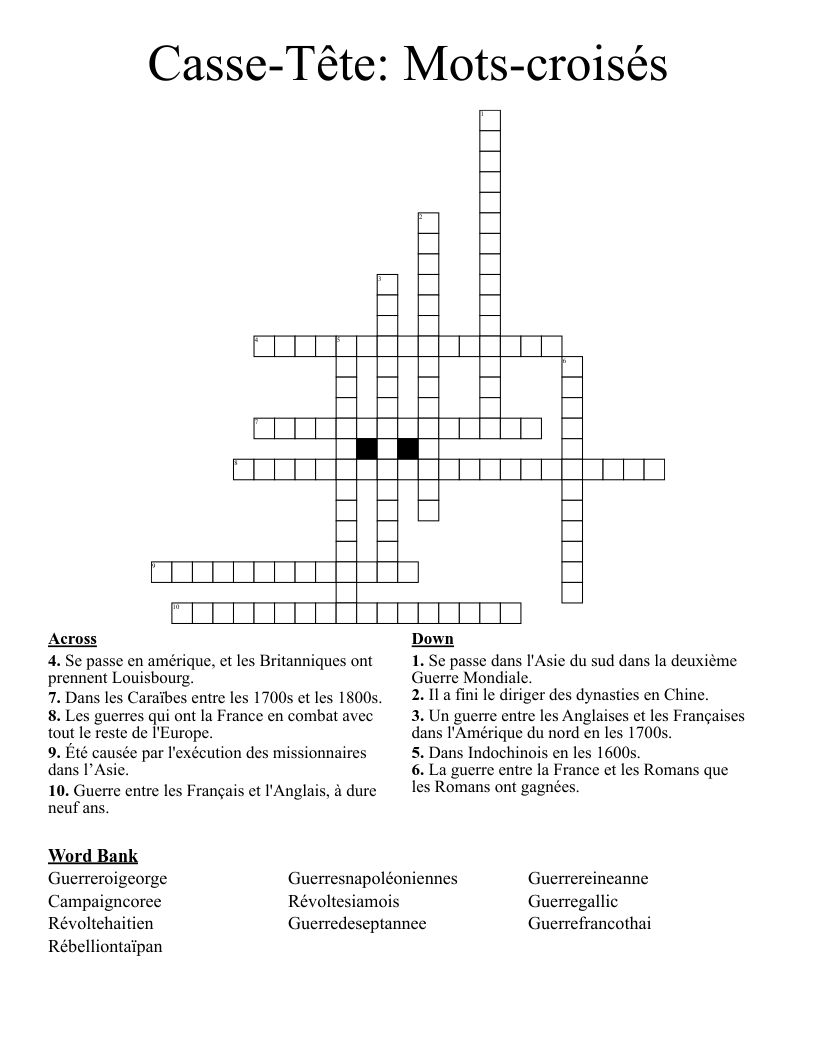 Casse-Tête: Mots-croisés Crossword