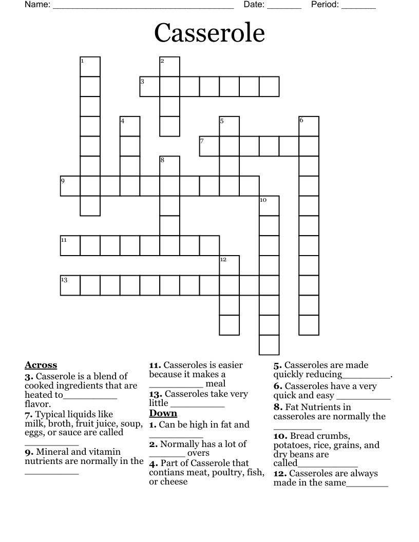 Casserole Crossword