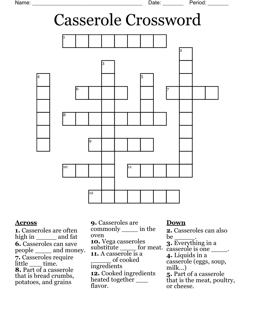 Casserole Crossword