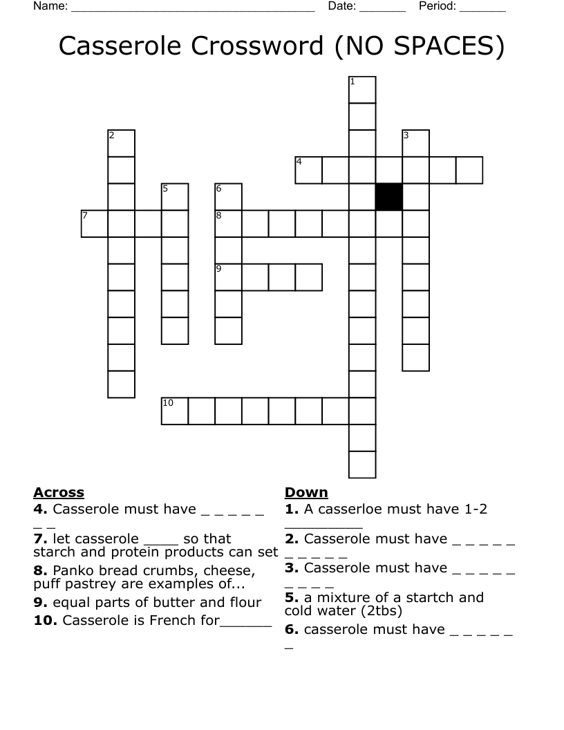 Casserole Crossword (NO SPACES)