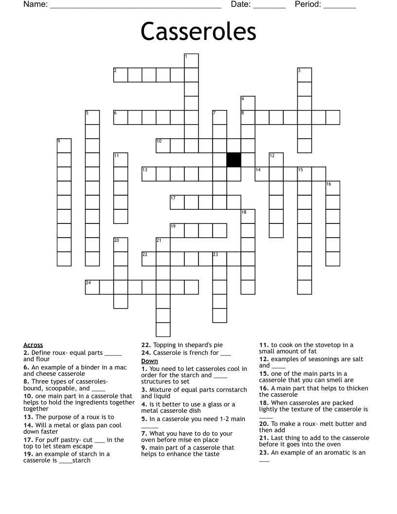 Casseroles Crossword