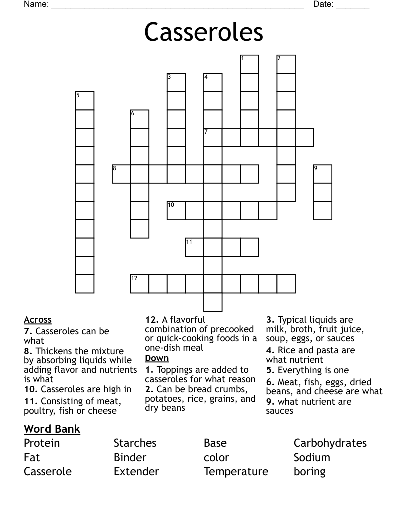 Casseroles Crossword