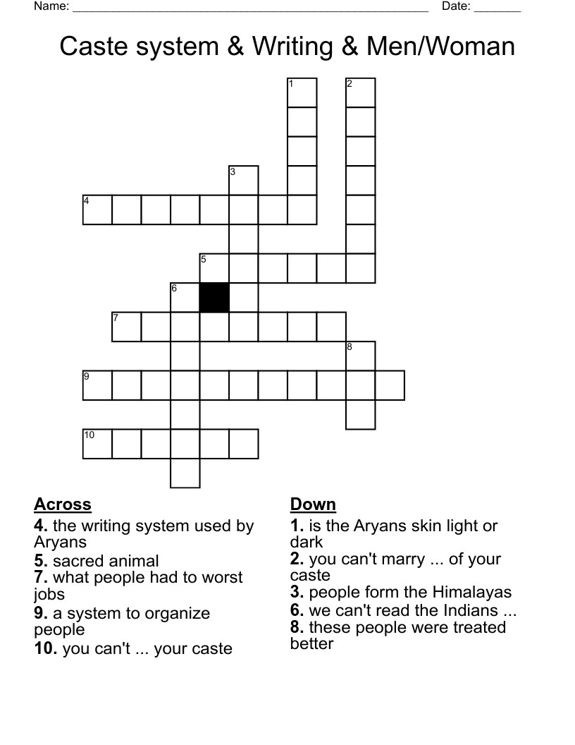 Caste system & Writing & Men/Woman Crossword