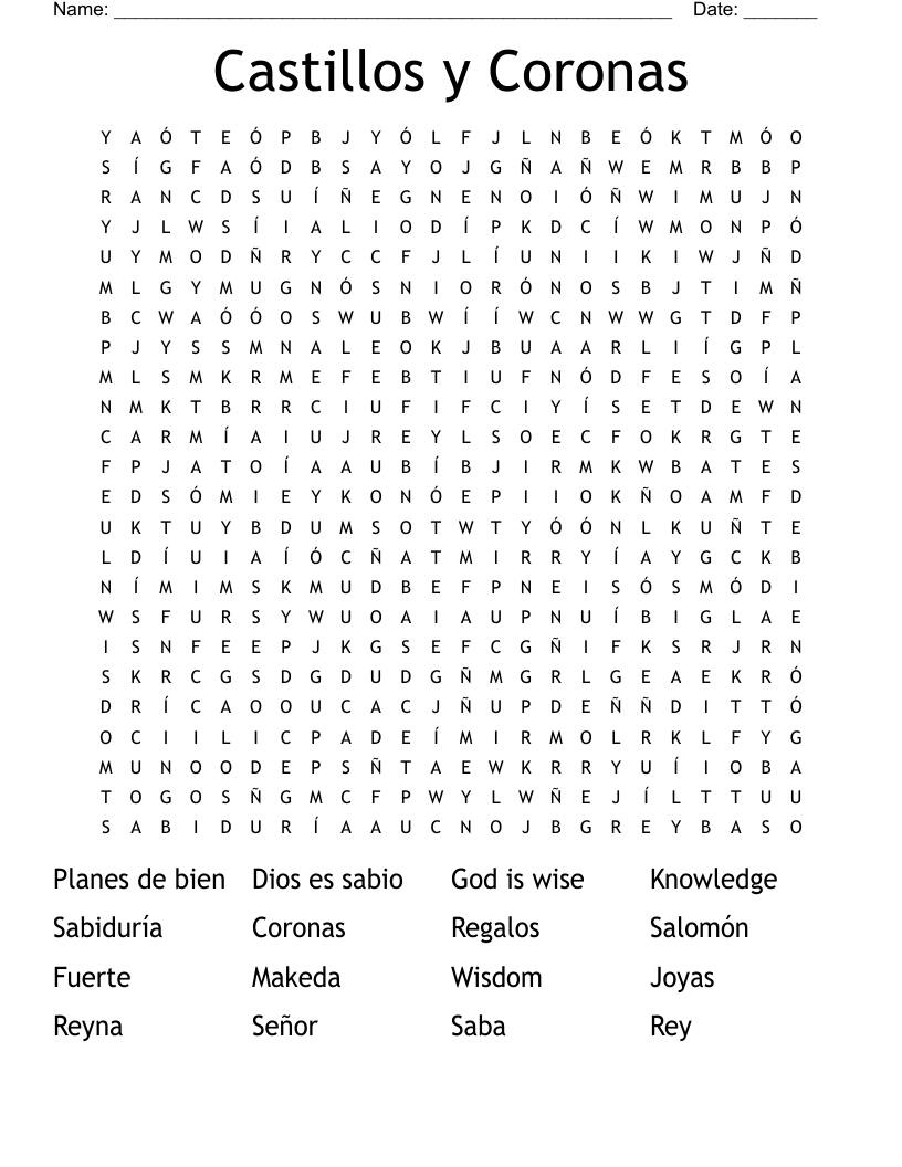 Castillos y Coronas Word Search