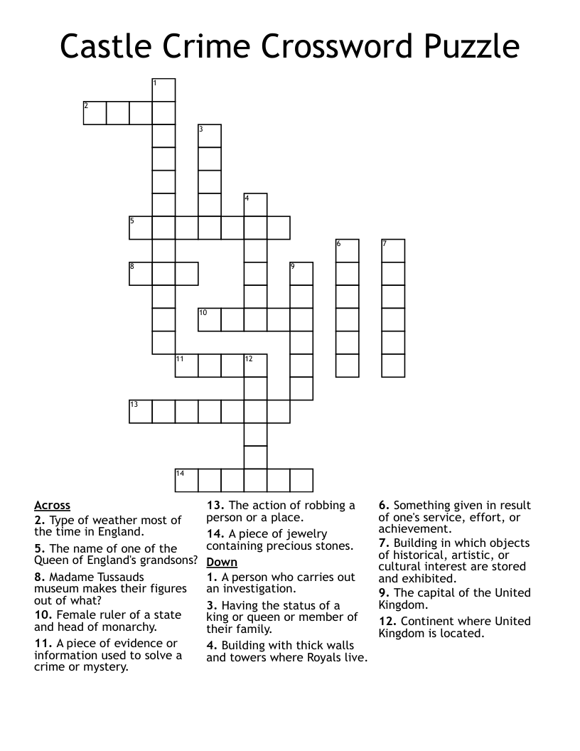 Castle Crime Crossword Puzzle
