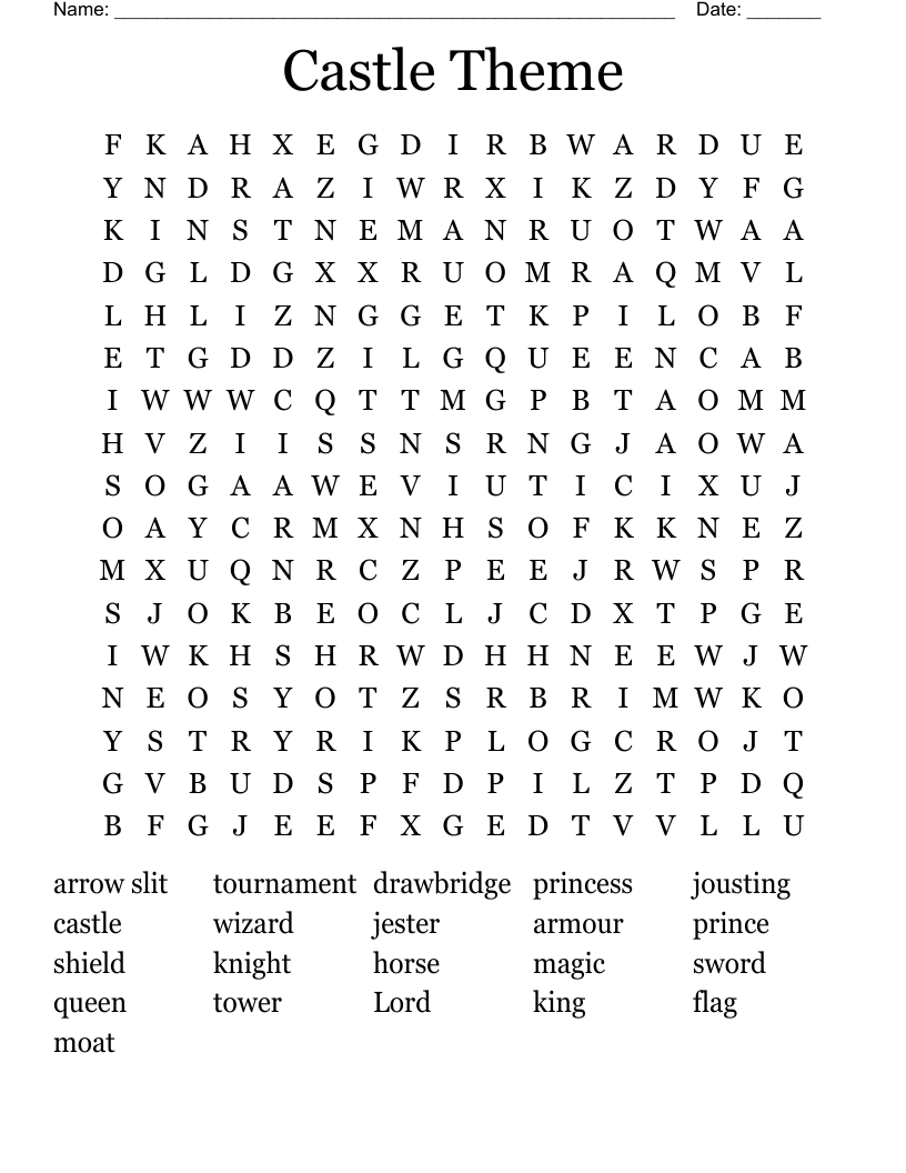 Castle Theme Word Search