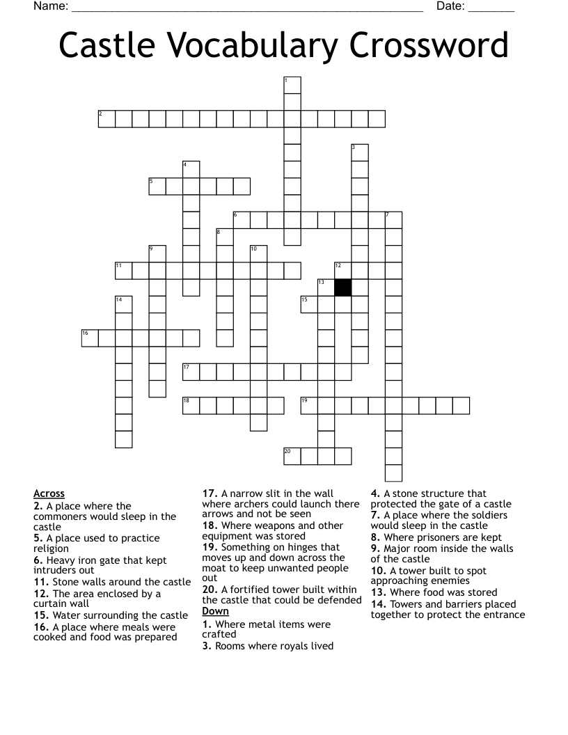 Castle Vocabulary Crossword