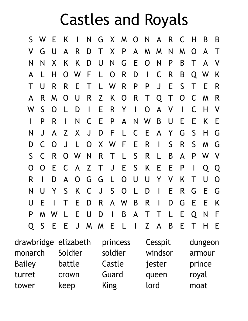 Castles and Royals Word Search