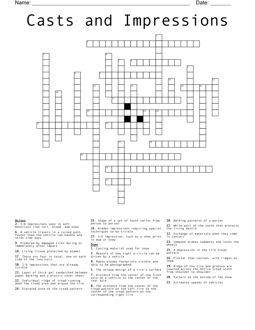 Casts and Impressions Crossword