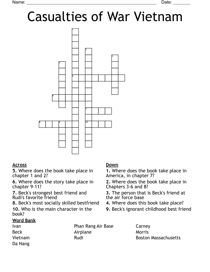 Casualties of War Vietnam Crossword
