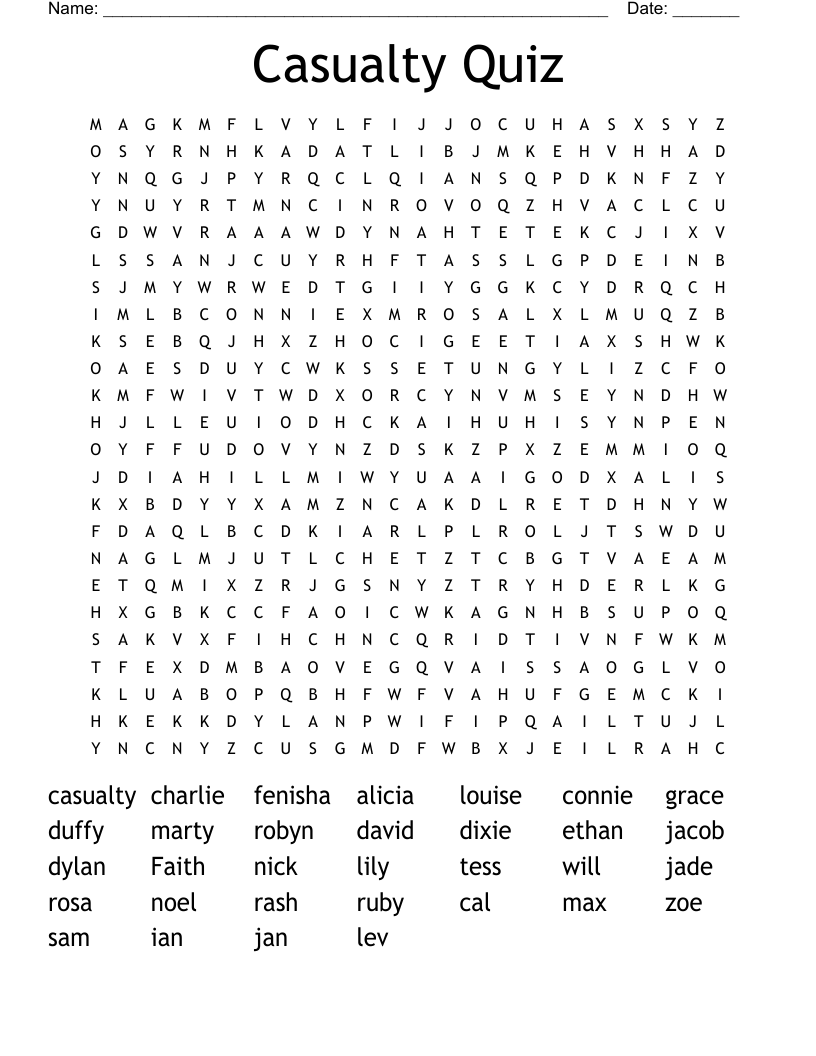 Casualty Quiz Word Search