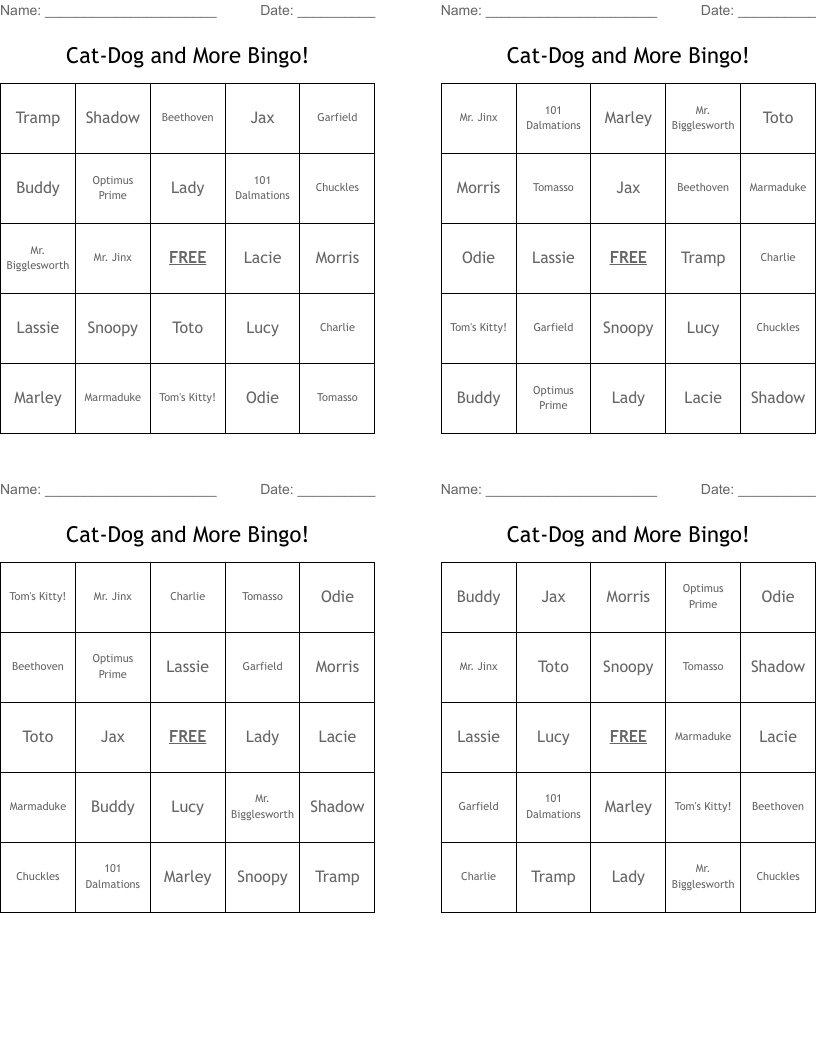 Cat-Dog and More Bingo!
