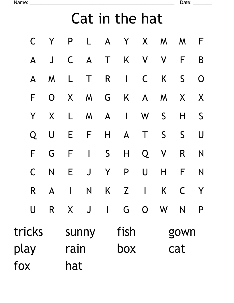 Cat in the hat Word Search