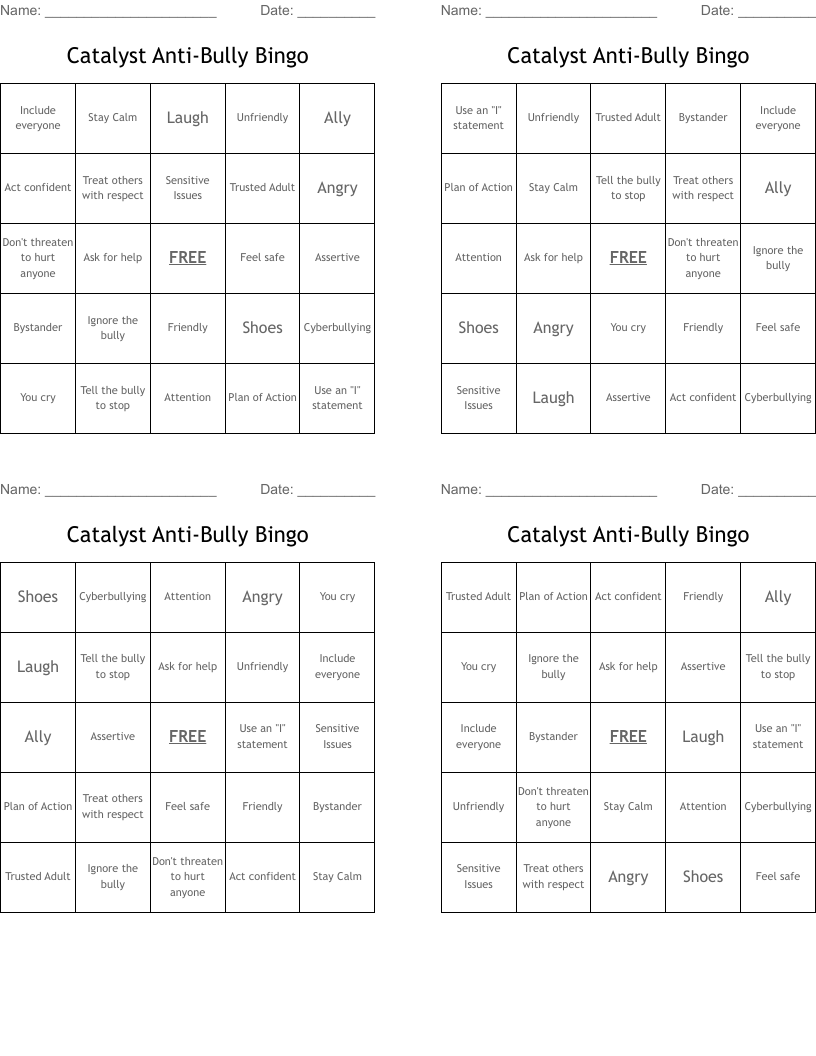 Catalyst Anti-Bully Bingo