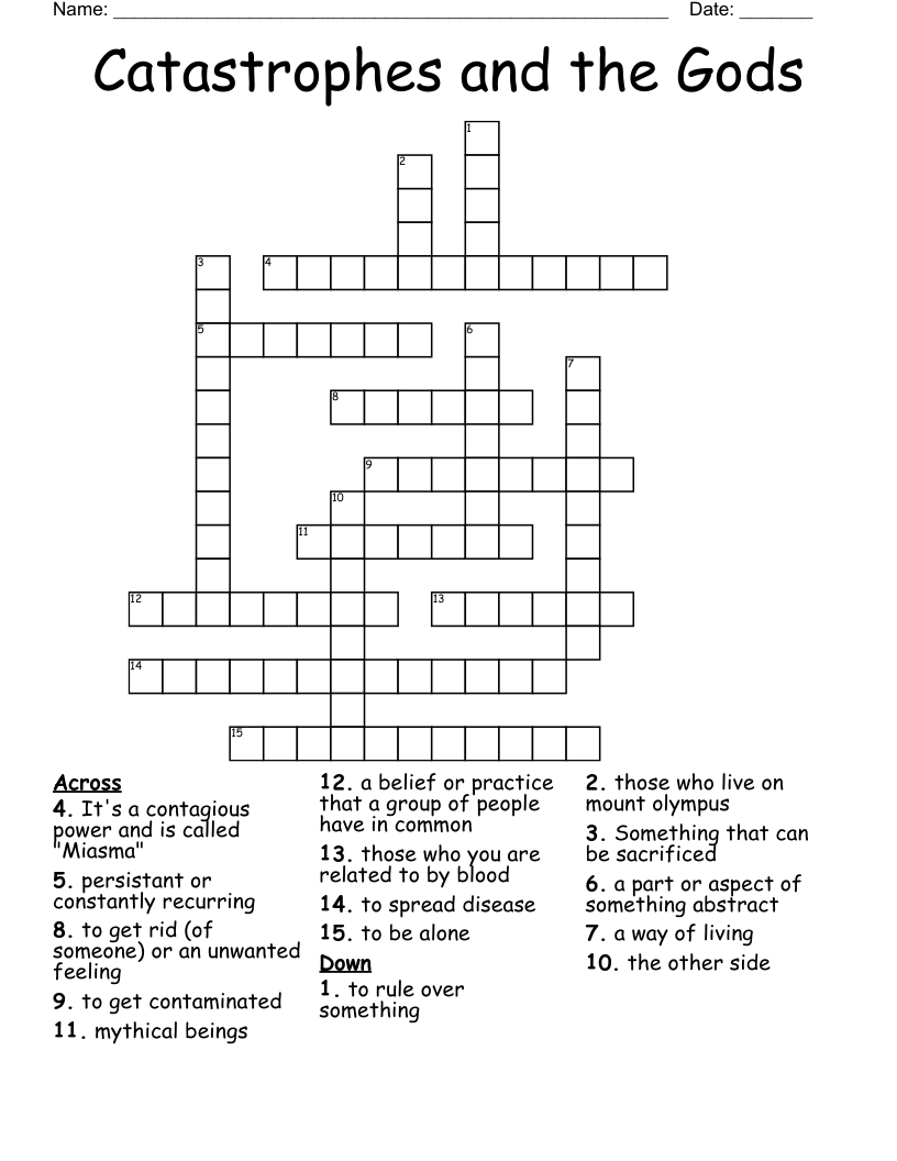 Catastrophes and the Gods Crossword