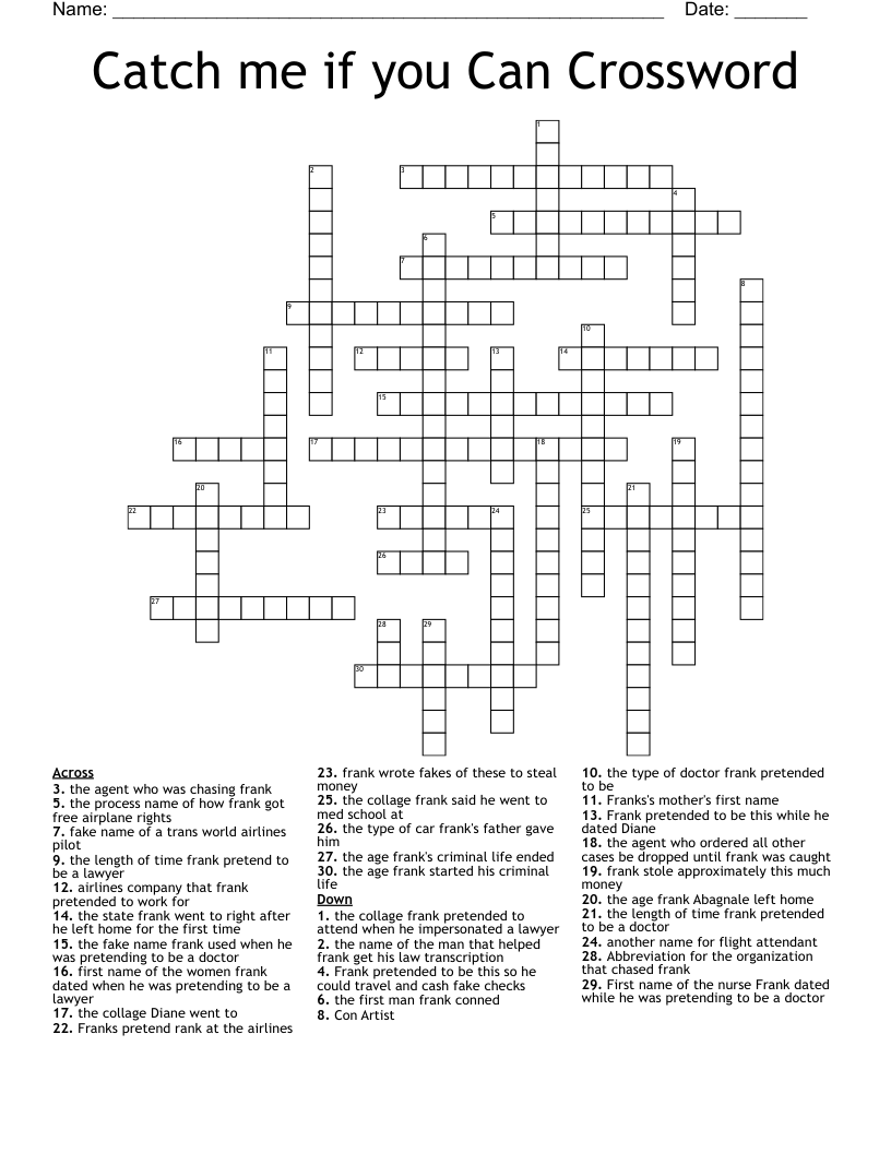 Catch me if you Can Crossword