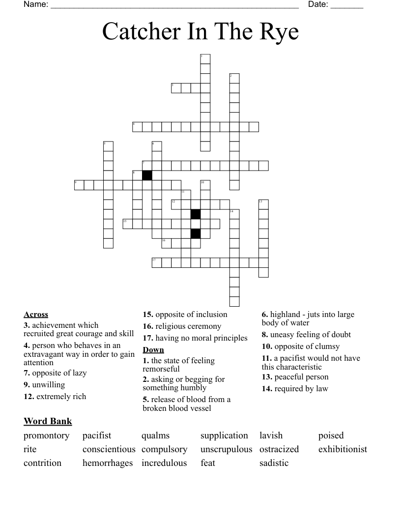 Catcher In The Rye Crossword