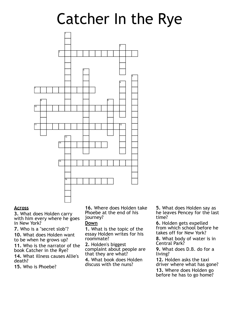 Catcher In the Rye  Crossword