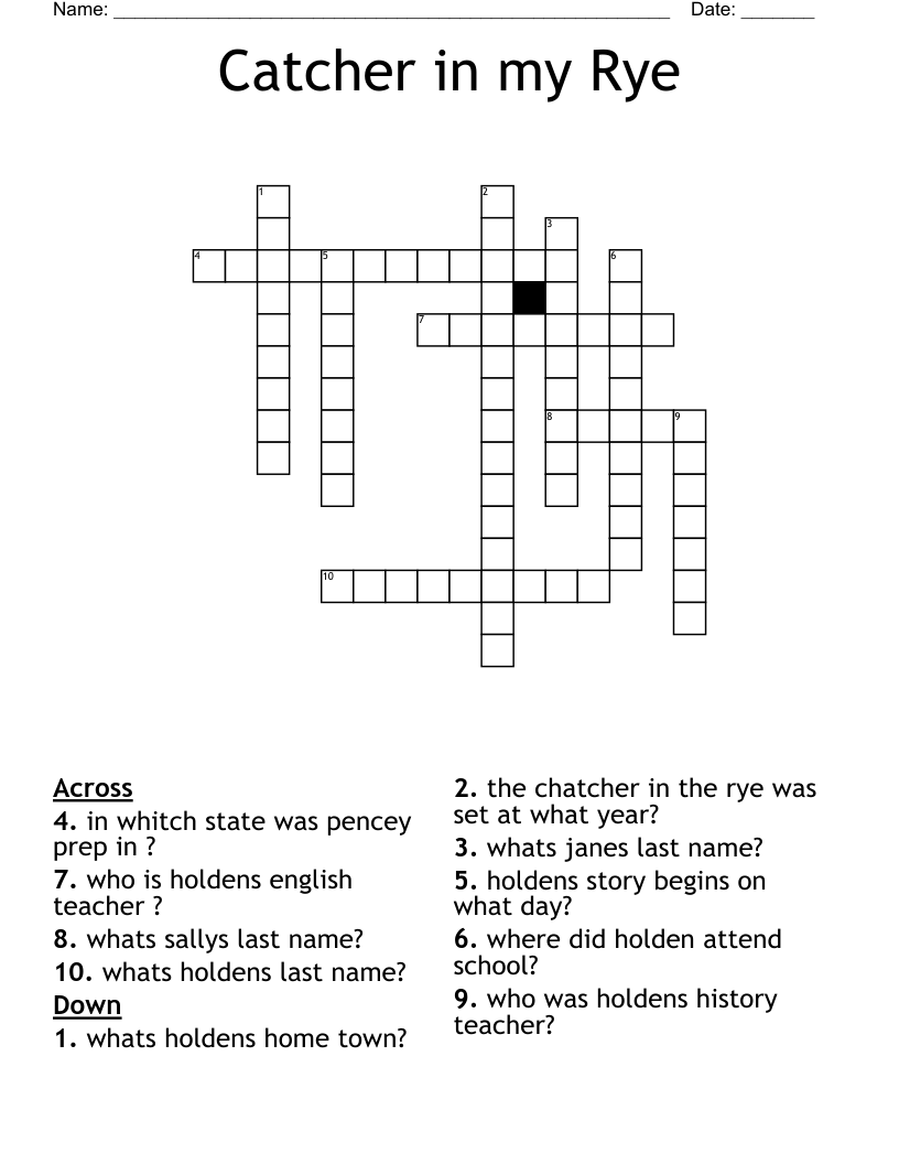 Catcher in my Rye Crossword