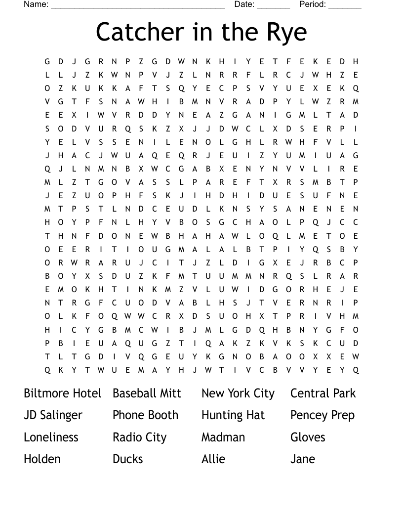 Catcher in the Rye Word Search