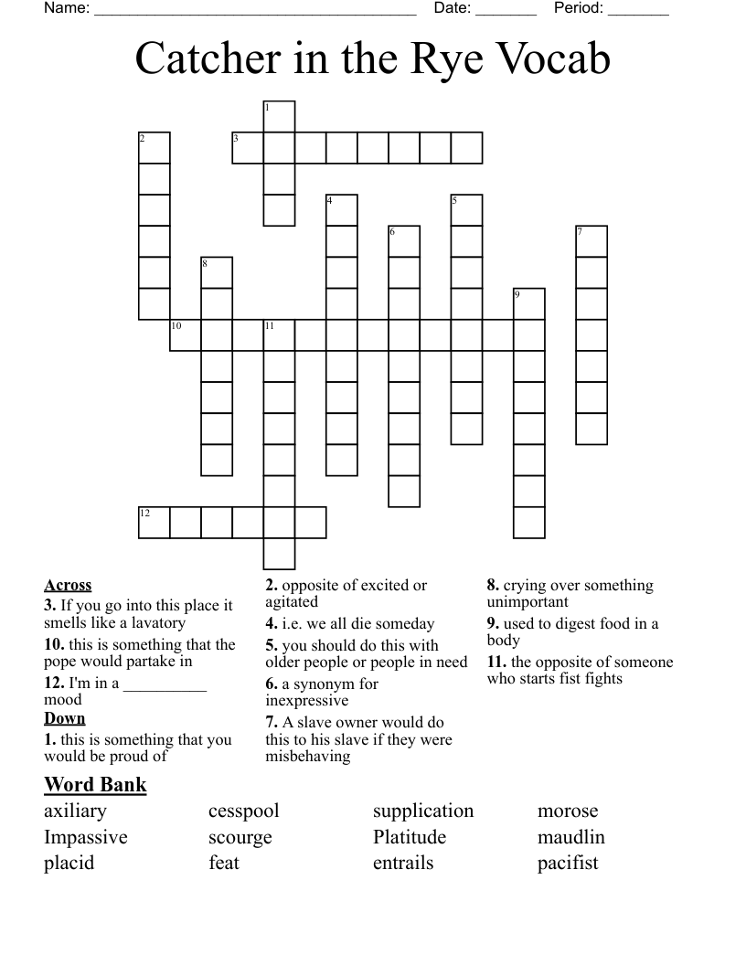 Catcher in the Rye Vocab  Crossword