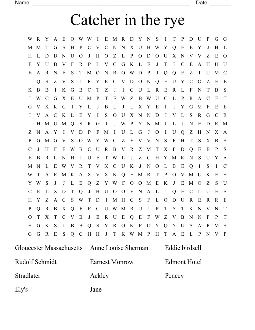 Catcher in the rye  Word Search
