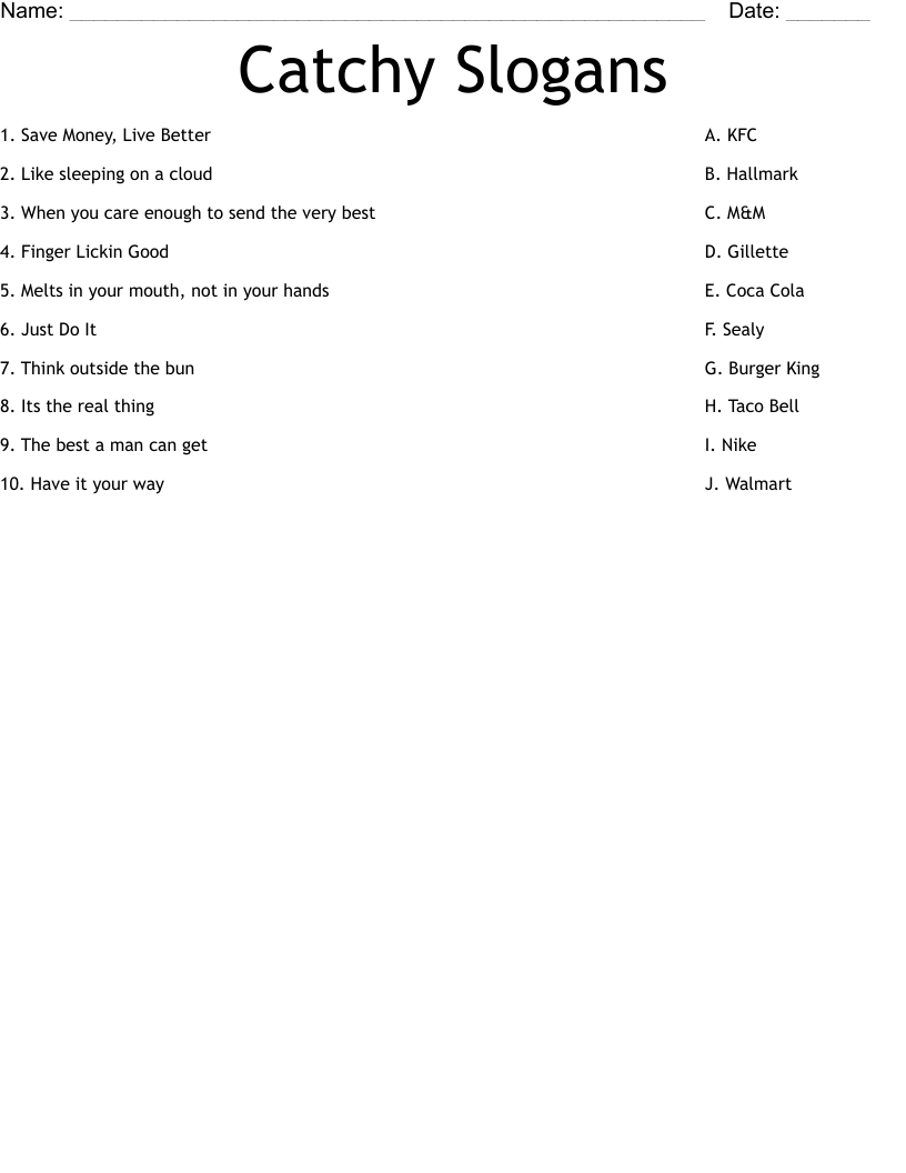 Catchy Slogans Worksheet