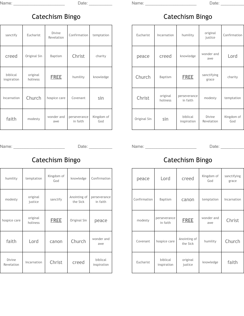 Catechism Bingo